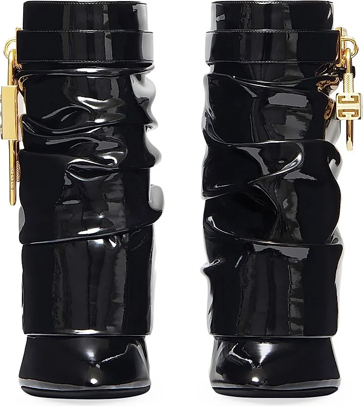 Women's Shark Lock Stiletto Ankle Boots in Latex - Black - Size 6 - Image 4
