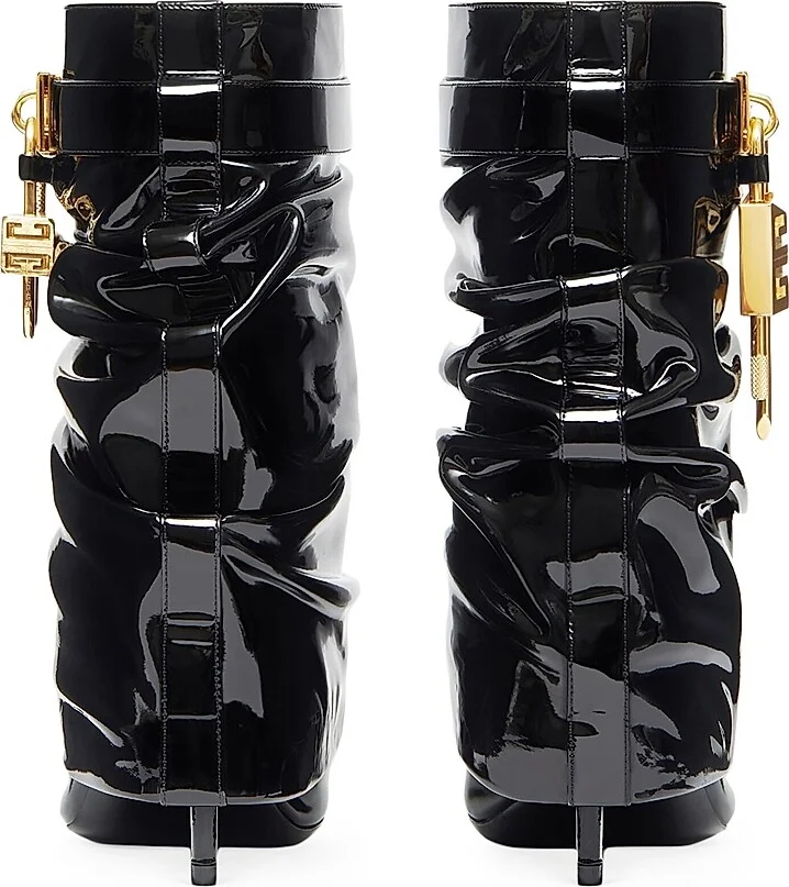Women's Shark Lock Stiletto Ankle Boots in Latex - Black - Size 6 - Image 5