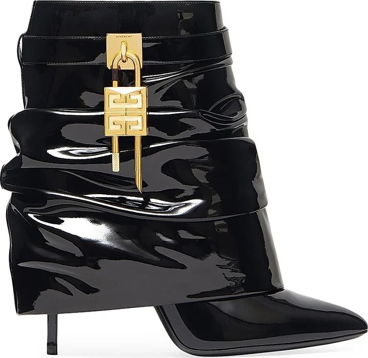 Women's Shark Lock Stiletto Ankle Boots in Latex - Black - Size 6