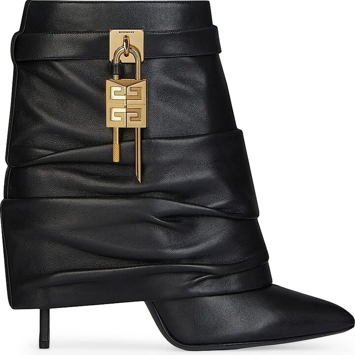 Women's Shark Lock Stiletto Ankle Boots in Nappa Leather - Black - Size 6