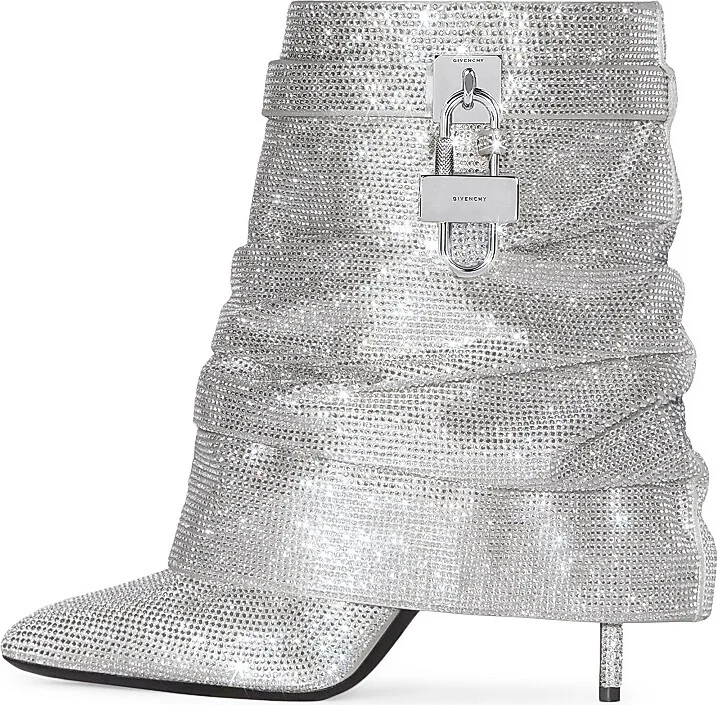 Women's Shark Lock Stiletto Ankle Boots in Satin - Silvery - Size 9 - Image 2