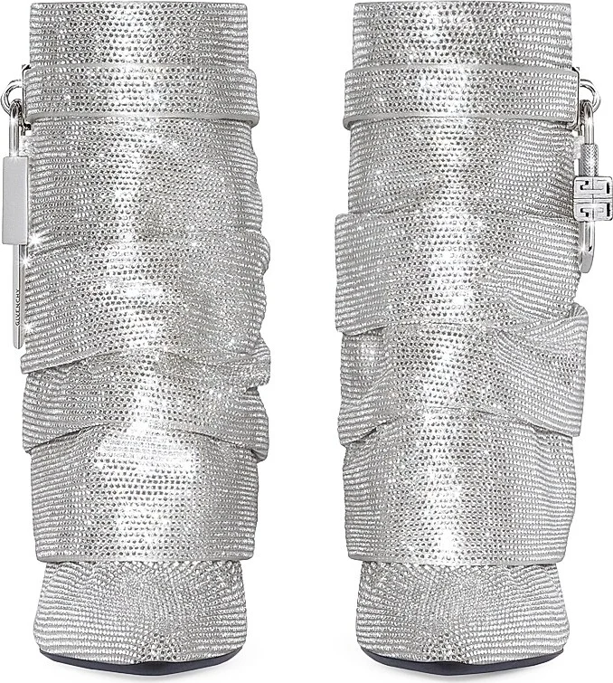 Women's Shark Lock Stiletto Ankle Boots in Satin - Silvery - Size 9 - Image 3
