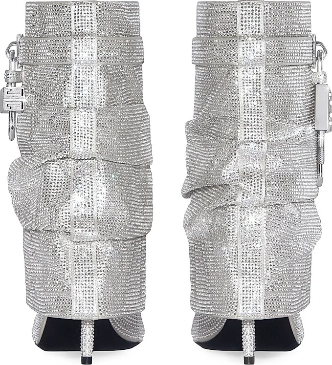 Women's Shark Lock Stiletto Ankle Boots in Satin - Silvery - Size 9 - Image 4