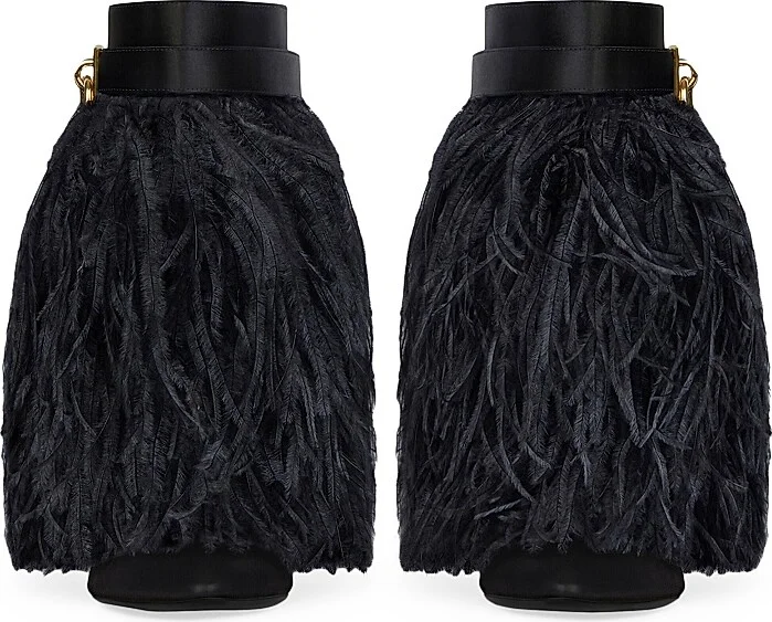 Women's Shark Lock Stiletto Ankle Boots in Satin with Feathers - Black - Size 7 - Image 2