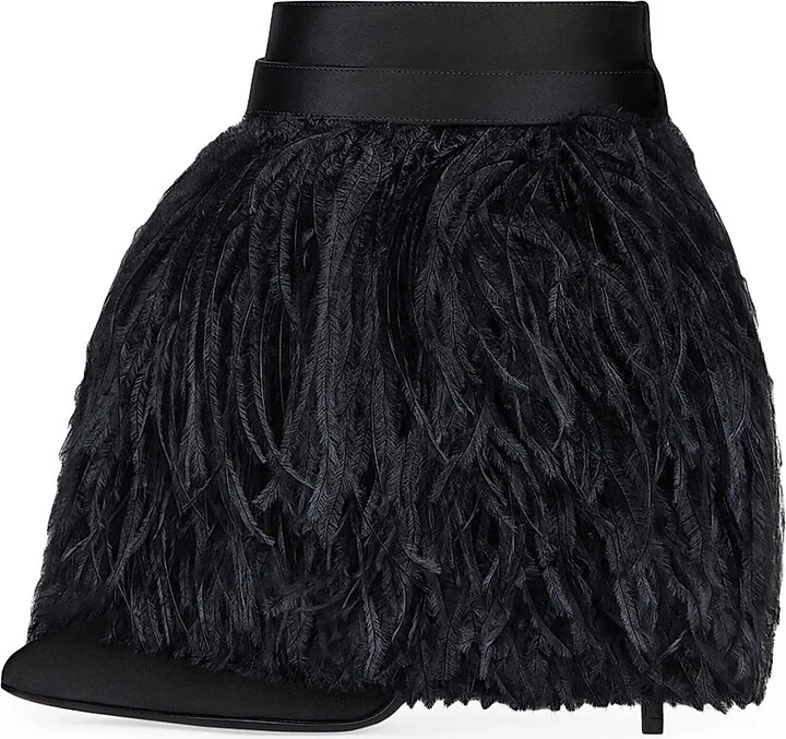 Women's Shark Lock Stiletto Ankle Boots in Satin with Feathers - Black - Size 7 - Image 3