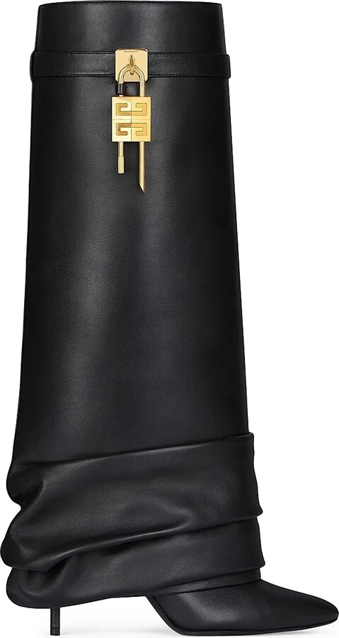 Women's Shark Lock Stiletto Boots in Nappa Leather - Black - Size 6