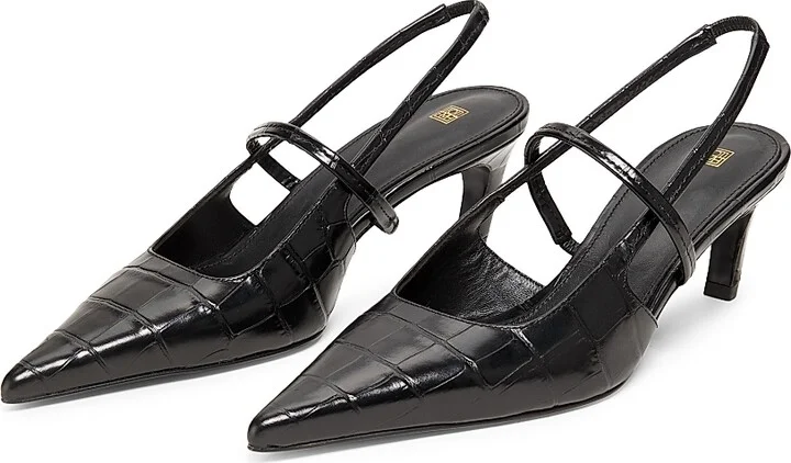 Women's Sharp 50MM Croc-Effect Leather Slingback Pumps - Black - Size 5 - Image 2