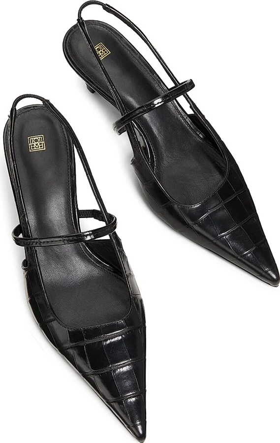 Women's Sharp 50MM Croc-Effect Leather Slingback Pumps - Black - Size 5 - Image 4
