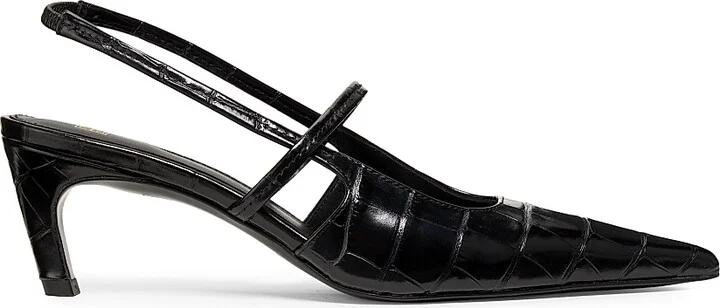 Women's Sharp 50MM Croc-Effect Leather Slingback Pumps - Black - Size 5