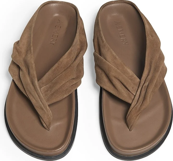 Women's Shaw Gathered Suede Sandals - Caribou Suede - Size 5 - Image 4