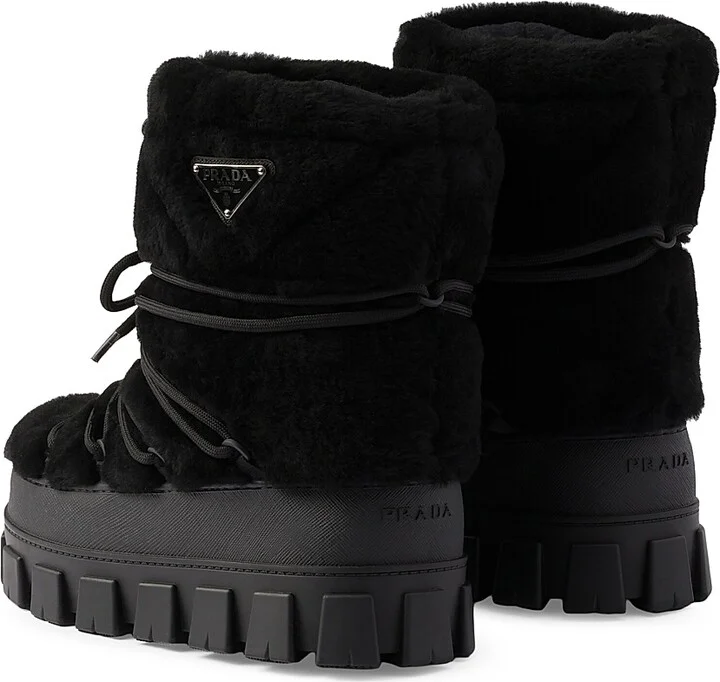 Women's Shearling Après Ski Booties - Black - Size 5 - Image 3