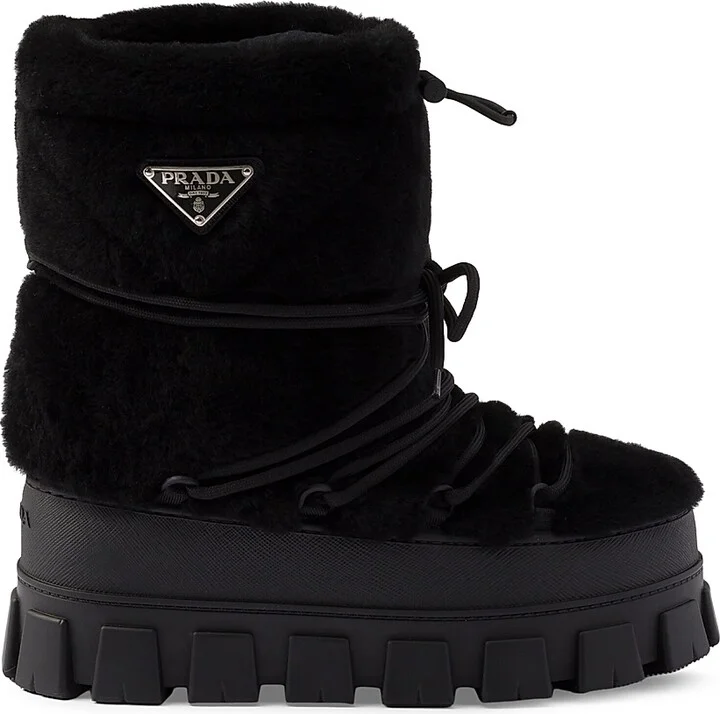 Women's Shearling Après Ski Booties - Black - Size 5