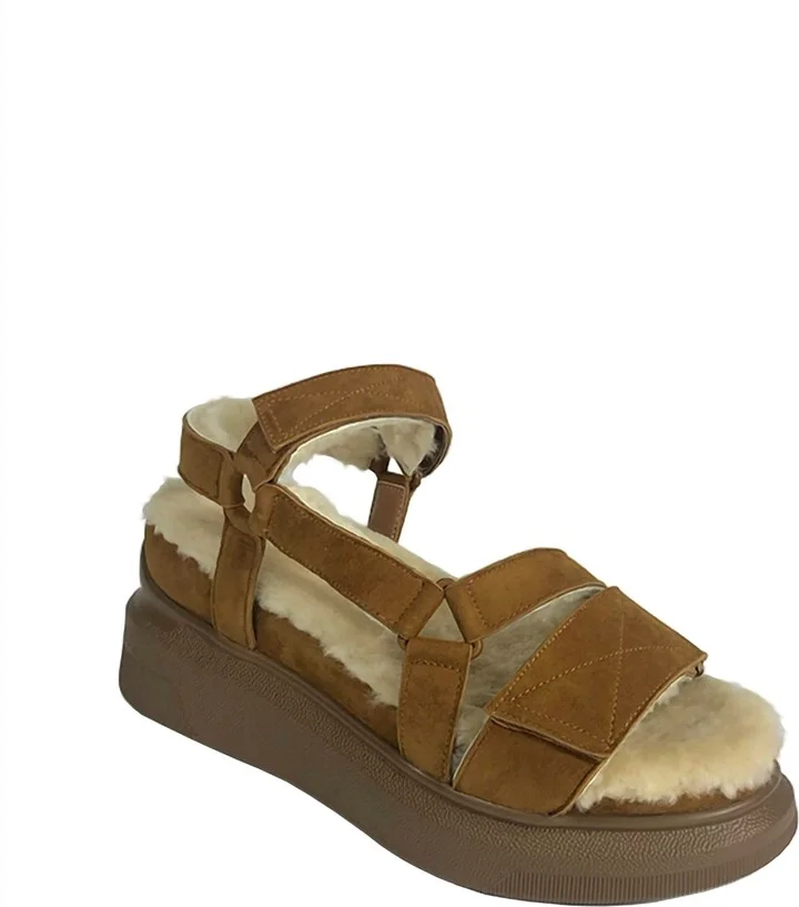 Women's Shearling Sandals In Russet Suede