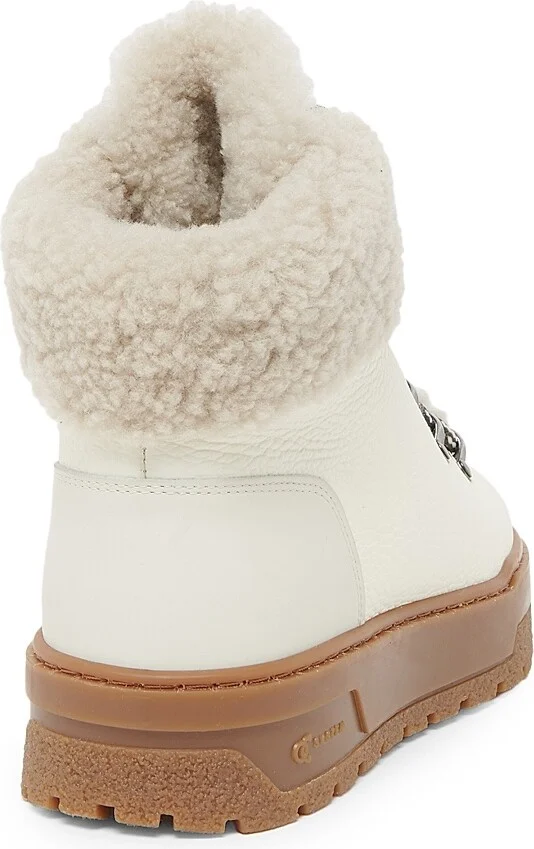 Women's Shearling-Trimmed Leather Platform Ankle Boots - Ice - Size 6 - Image 3