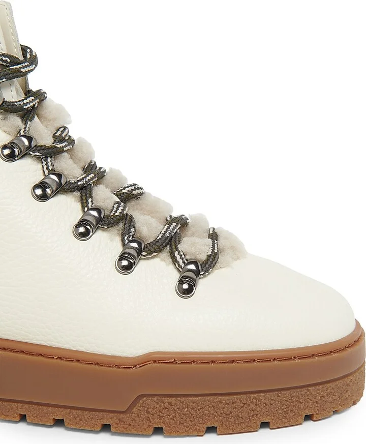 Women's Shearling-Trimmed Leather Platform Ankle Boots - Ice - Size 6 - Image 6