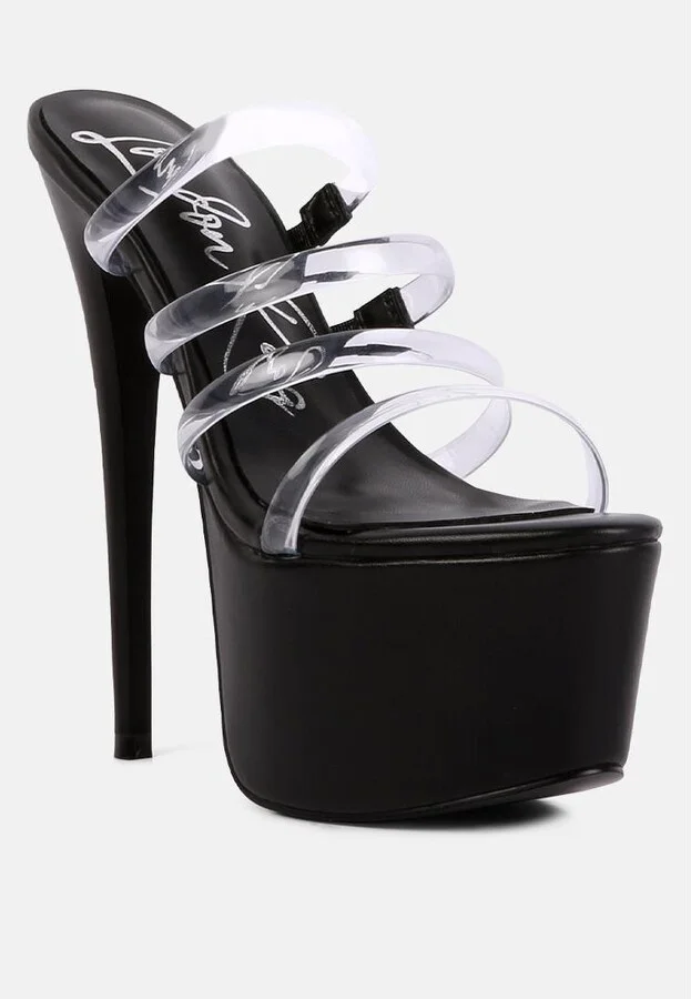 Womens Shots Up Ultra High Heel Clear Straps Sandals - Image 3