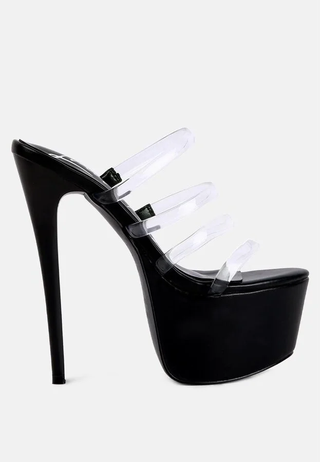 Womens Shots Up Ultra High Heel Clear Straps Sandals