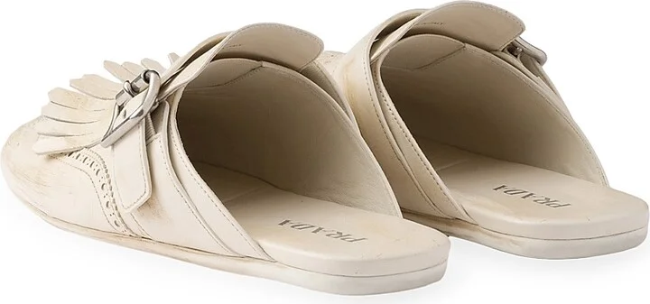 Women's Shuffle Fringed Leather Mules - Beige Khaki - Size 7 - Image 4