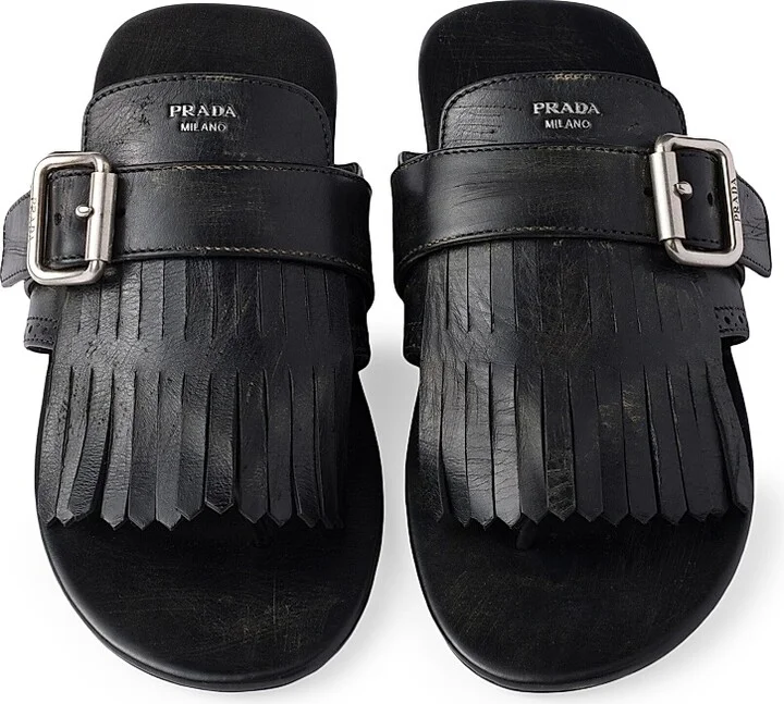 Women's Shuffle Leather Thong Sandals - Black - Size 7 - Image 2