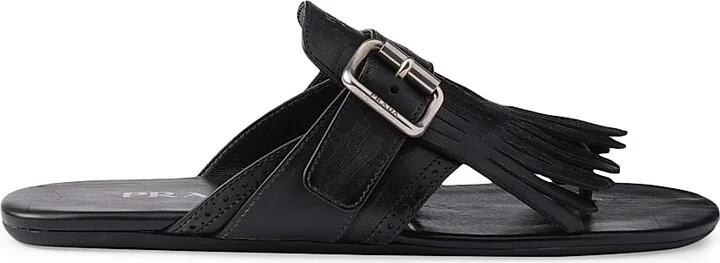 Women's Shuffle Leather Thong Sandals - Black - Size 7