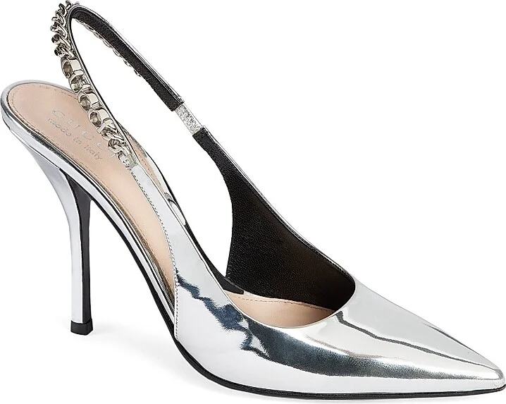 Women's Signoria 100MM Metallic Leather Slingback Pumps - Silver - Size 7 - Image 2