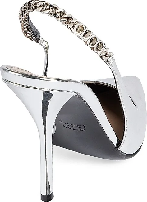 Women's Signoria 100MM Metallic Leather Slingback Pumps - Silver - Size 7 - Image 3