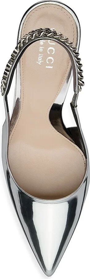 Women's Signoria 100MM Metallic Leather Slingback Pumps - Silver - Size 7 - Image 4