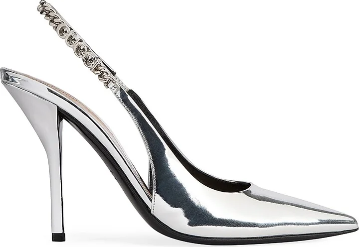 Women's Signoria 100MM Metallic Leather Slingback Pumps - Silver - Size 7