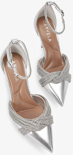 Womens Silver Arielle Crystal-Knot Metallic Faux Leather Court Heels Eur 41 / 8 Uk Women - Image 2