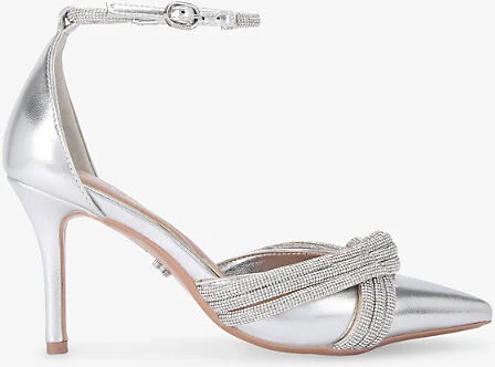 Womens Silver Arielle Crystal-Knot Metallic Faux Leather Court Heels Eur 41 / 8 Uk Women