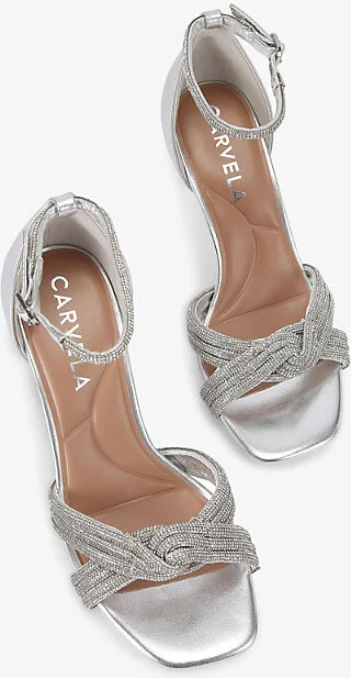 Womens Silver Arielle Crystal-Knot Woven Heeled Sandals Eur 38/5 Uk Women - Image 2