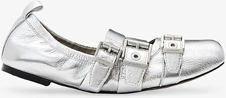 Womens Silver Aurora Metallic-Leather Ballet Flats Eur 40.5 / 7.5 Uk Women