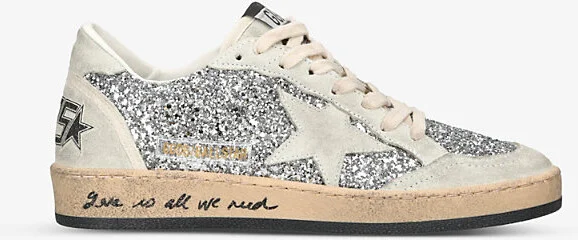 Womens Silver Ball Star 70136 Glitter-Embellished Leather Trainers Eur 38/5 Uk Women