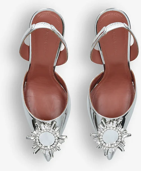 Womens Silver Begum Crystal-Embellished Leather Slingback Courts Eur 38.5 / 5.5 Uk Women - Image 2