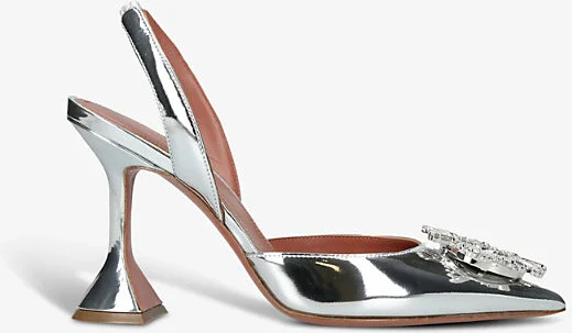 Womens Silver Begum Crystal-Embellished Leather Slingback Courts Eur 38.5 / 5.5 Uk Women