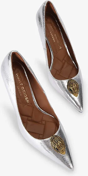 Womens Silver Belgravia Snakeskin-Embossed Metallic-Leather Courts Eur 38/5 Uk Women - Image 2