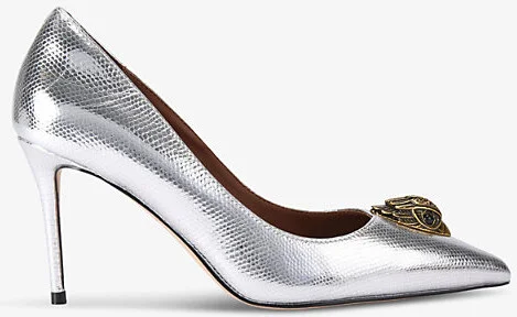 Womens Silver Belgravia Snakeskin-Embossed Metallic-Leather Courts Eur 38/5 Uk Women