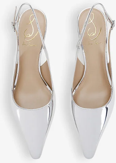 Womens Silver Bianka Leather Heeled Slingback Courts Eur 40 / 7 Uk Women - Image 2