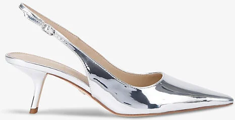 Womens Silver Bianka Leather Heeled Slingback Courts Eur 40 / 7 Uk Women