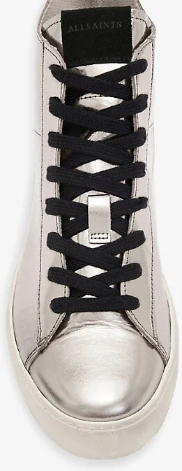 Womens Silver/Black Tana Logo-Embossed Leather High-Top Trainers Eur 36 / 3 Uk Women - Image 2