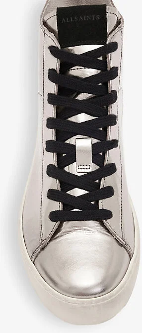 Womens Silver/Black Tana Logo-Embossed Leather High-Top Trainers Eur 36 / 3 Uk Women - Image 3