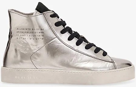 Womens Silver/Black Tana Logo-Embossed Leather High-Top Trainers Eur 36 / 3 Uk Women