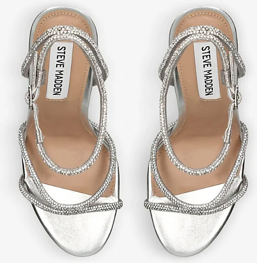 Womens Silver Bryanna Rhinestone-Embellished Metallic-Leather Sandals Eur 42/ 9 Uk Women - Image 2