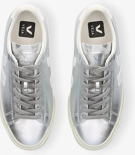 Womens Silver Campo Metallic Leather Low-Top Trainers Eur 36 / 3 Uk Women - Image 2
