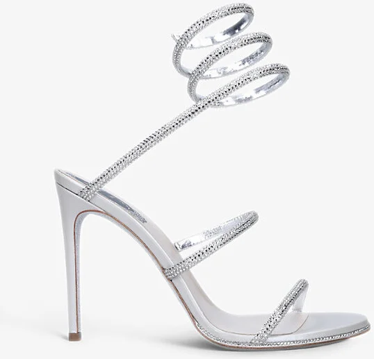 Womens Silver Cleo Crystal-Embellished Leather Heeled Sandals Eur 41 / 8 Uk Women
