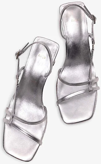 Womens Silver Clover-Embellished Metallic-Leather Heeled Sandals Eur 40 / 7 Uk Women - Image 2