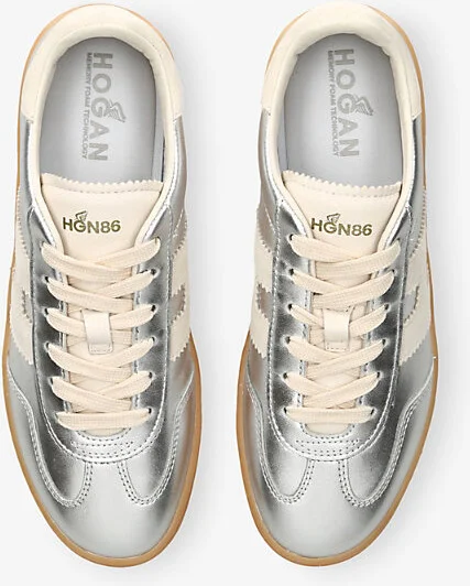Womens Silver Com Cool Metallic-Leather Low-Top Trainers Eur 36 / 3 Uk Women - Image 2