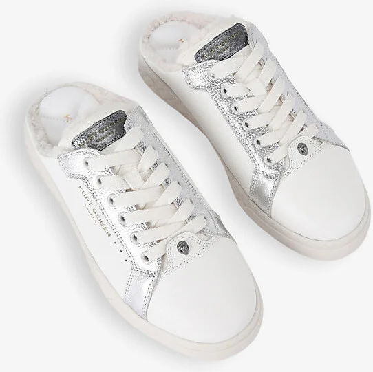 Womens Silver Com Kensington Backless Leather Trainer Mules Eur 37 / 4 Uk Women - Image 2