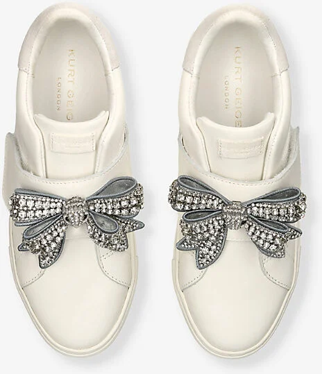 Womens Silver Com Laney Bow-Embellished Leather Low-Top Trainers Eur 38/5 Uk Women - Image 2