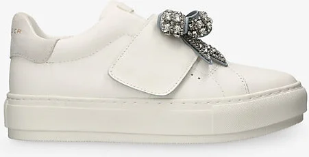 Womens Silver Com Laney Bow-Embellished Leather Low-Top Trainers Eur 38/5 Uk Women